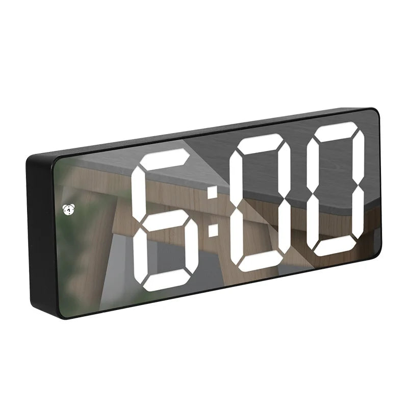 Digital Alarm Clock Mirror LED Display & Temperature USB Powered