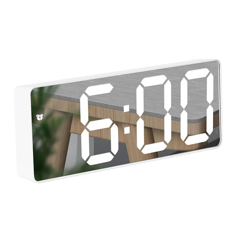 Digital Alarm Clock Mirror LED Display & Temperature USB Powered