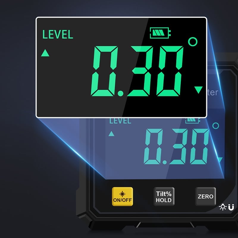 Digital Angle Gauge 360° Range Magnetic Base Illuminated LCD