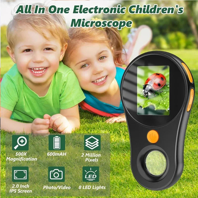 Digital Hand Microscope 500x Built-In Screen & LED Light