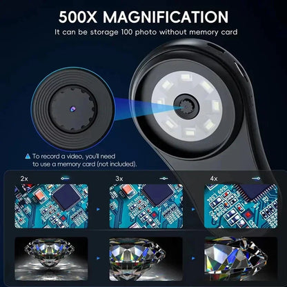 Digital Hand Microscope 500x Built-In Screen & LED Light