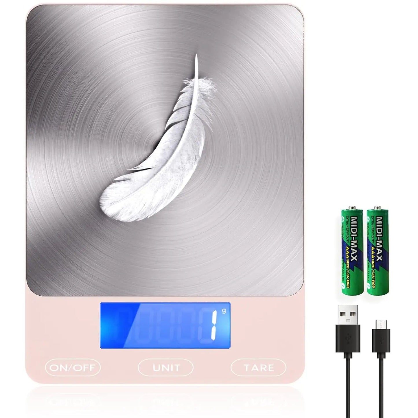 Digital Kitchen Scale Backlit LCD 15 Kg USB-C Rechargeable