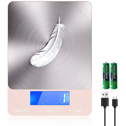 Digital Kitchen Scale Backlit LCD 15 Kg USB-C Rechargeable