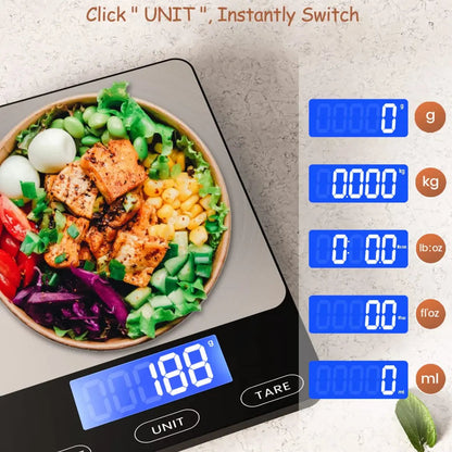 Digital Kitchen Scale Backlit LCD 15 Kg USB-C Rechargeable