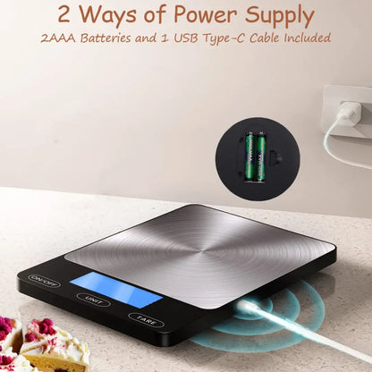 Digital Kitchen Scale Backlit LCD 15 Kg USB-C Rechargeable