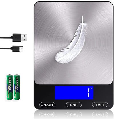 Digital Kitchen Scale Backlit LCD 15 Kg USB-C Rechargeable
