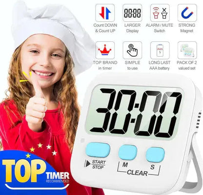 Digital Kitchen Timer Dual LCD Magnetic Set of 2