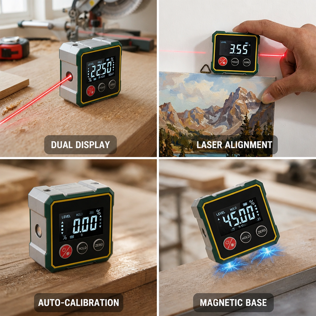 Digital Laser Inclinometer Dual Display Auto Calibration