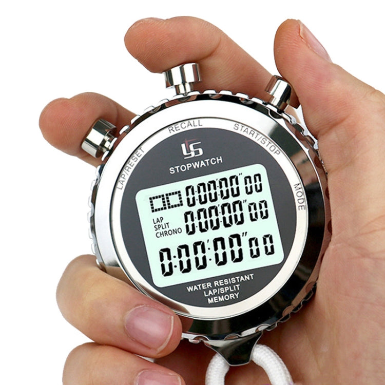 Digital Stopwatch 1/100s Precision 3-Line Display Stainless Steel
