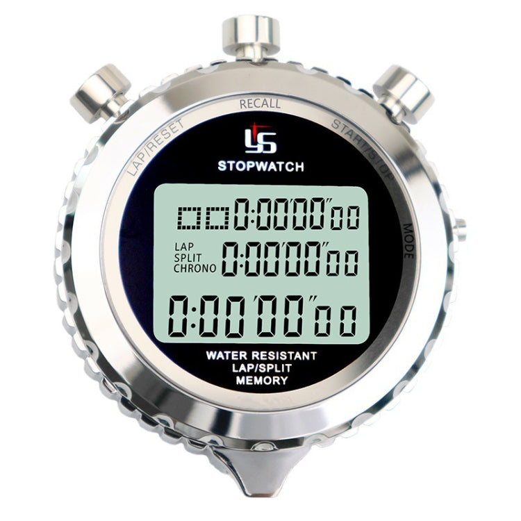 Digital Stopwatch 1/100s Precision 3-Line Display Stainless Steel