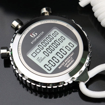 Digital Stopwatch 1/100s Precision 3-Line Display Stainless Steel