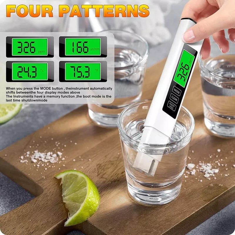 Digital Water Tester 4-in-1 Titanium Probe Backlit Display