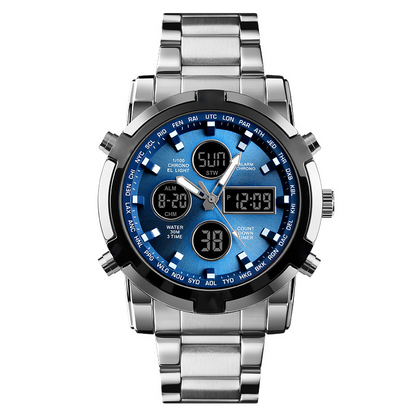 Digital Wristwatch Analog-Digital Stainless Steel Band 30m Water-Resistant