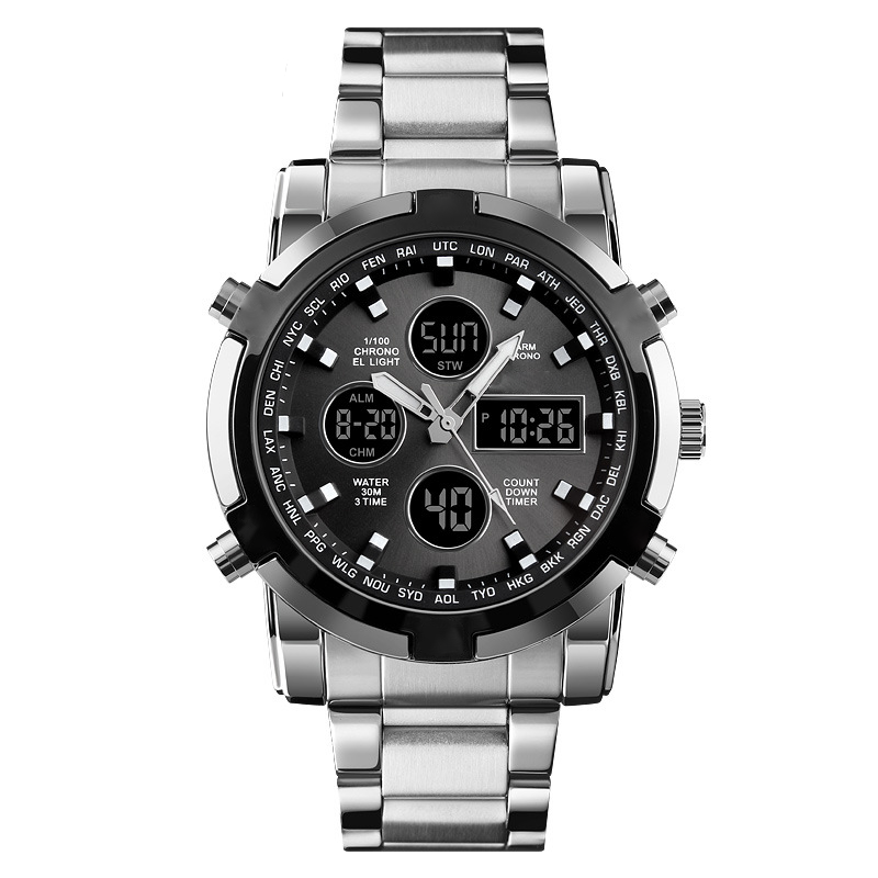 Digital Wristwatch Analog-Digital Stainless Steel Band 30m Water-Resistant