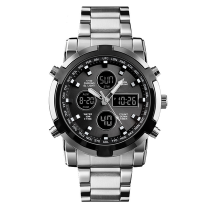 Digital Wristwatch Analog-Digital Stainless Steel Band 30m Water-Resistant