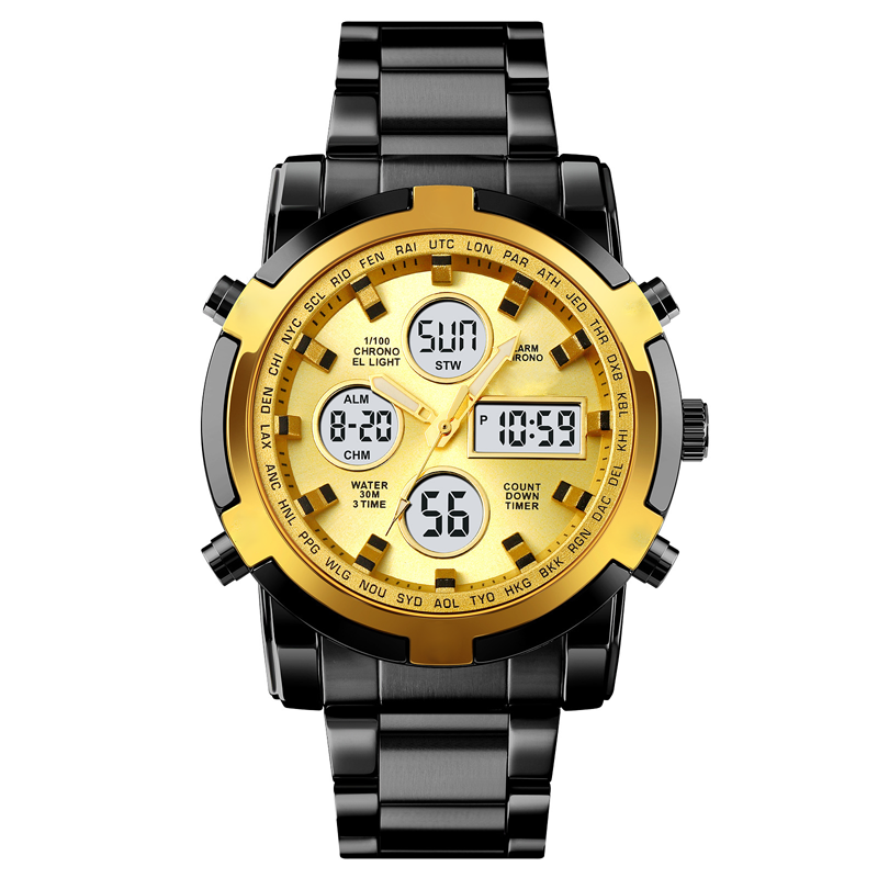 Digital Wristwatch Analog-Digital Stainless Steel Band 30m Water-Resistant