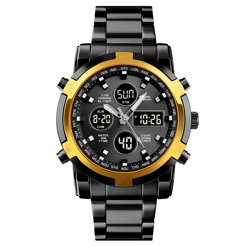 Digital Wristwatch Analog-Digital Stainless Steel Band 30m Water-Resistant