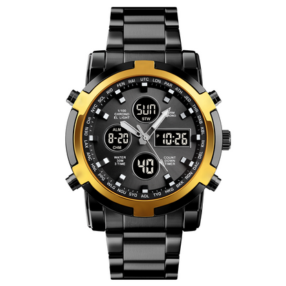 Digital Wristwatch Analog-Digital Stainless Steel Band 30m Water-Resistant