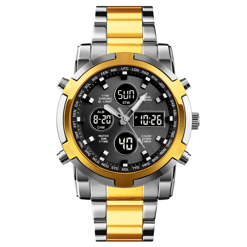 Digital Wristwatch Analog-Digital Stainless Steel Band 30m Water-Resistant