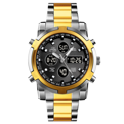 Digital Wristwatch Analog-Digital Stainless Steel Band 30m Water-Resistant