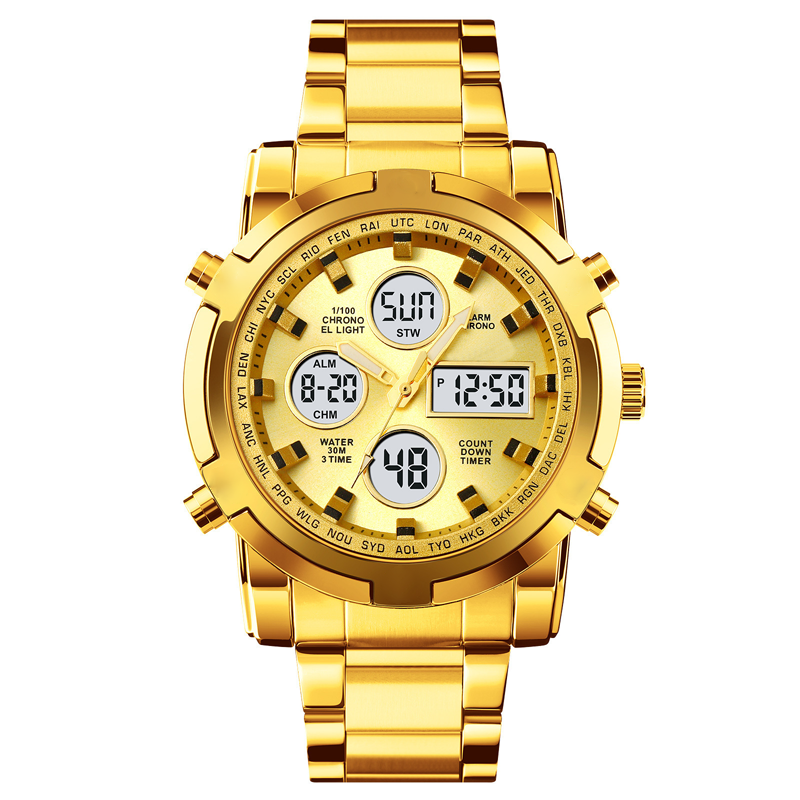 Digital Wristwatch Analog-Digital Stainless Steel Band 30m Water-Resistant