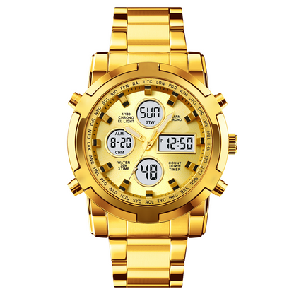Digital Wristwatch Analog-Digital Stainless Steel Band 30m Water-Resistant