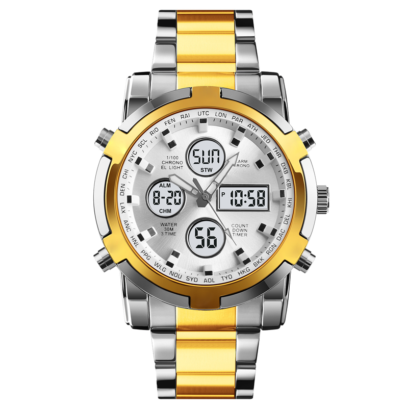 Digital Wristwatch Analog-Digital Stainless Steel Band 30m Water-Resistant
