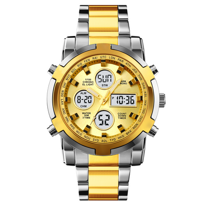 Digital Wristwatch Analog-Digital Stainless Steel Band 30m Water-Resistant
