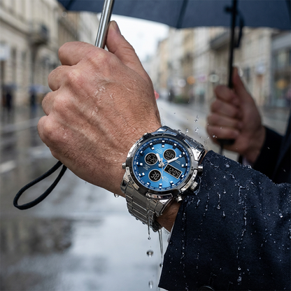 Digital Wristwatch Analog-Digital Stainless Steel Band 30m Water-Resistant