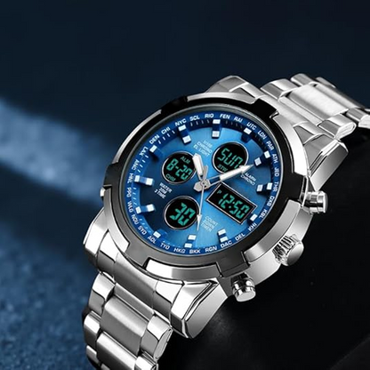 Digital Wristwatch Analog-Digital Stainless Steel Band 30m Water-Resistant