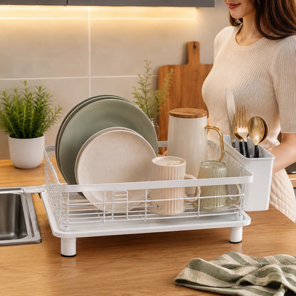 Dish Drainer Integrated Water Drain & Cutlery Holder
