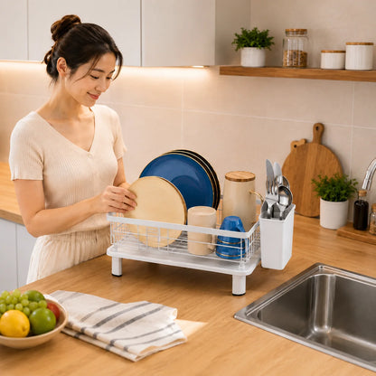 Dish Drainer Integrated Water Drain & Cutlery Holder