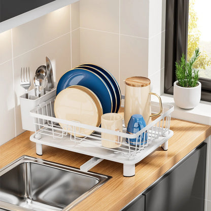 Dish Drainer Integrated Water Drain & Cutlery Holder