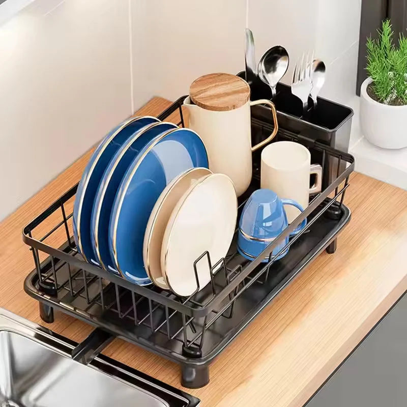 Dish Drainer Integrated Water Drain & Cutlery Holder