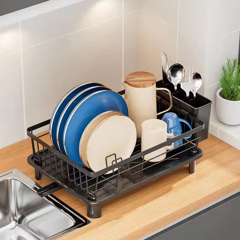 Dish Drainer Integrated Water Drain & Cutlery Holder