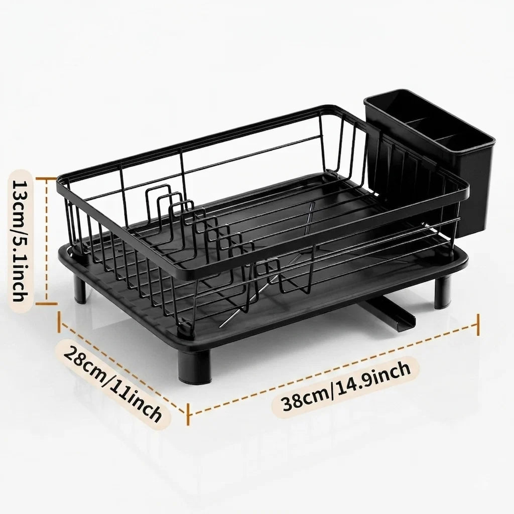 Dish Drainer Integrated Water Drain & Cutlery Holder
