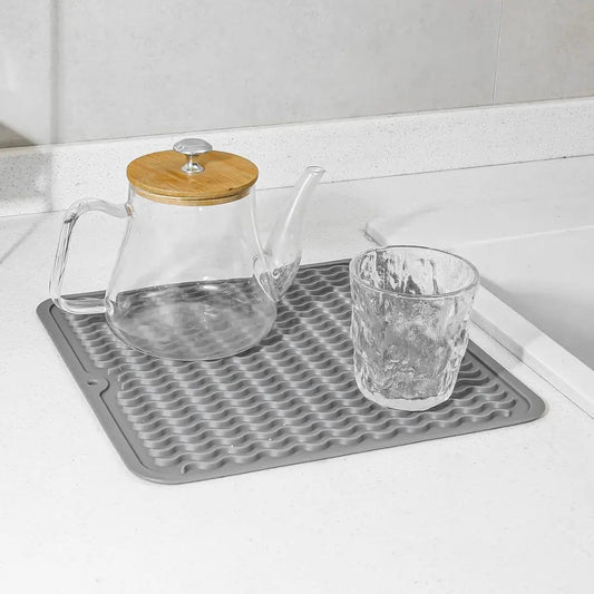 Dish Drying Mat Ribbed Drainage Heat-Resistant Silicone