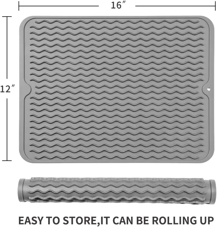 Dish Drying Mat Ribbed Drainage Heat-Resistant Silicone