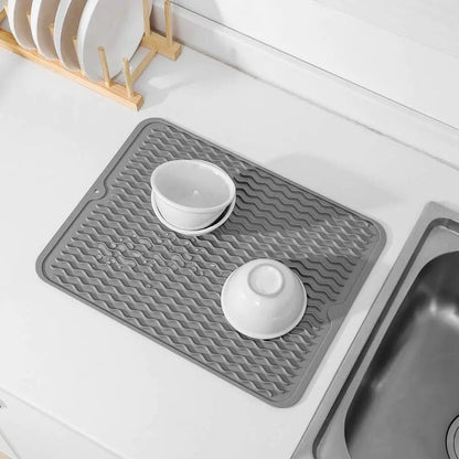 Dish Drying Mat Ribbed Drainage Heat-Resistant Silicone
