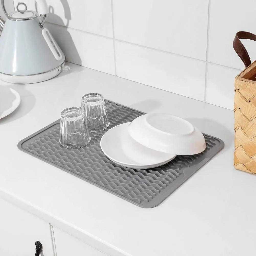 Dish Drying Mat Ribbed Drainage Heat-Resistant Silicone