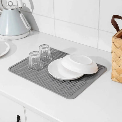Dish Drying Mat Ribbed Drainage Heat-Resistant Silicone