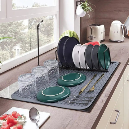 Dish Drying Mat Ribbed Drainage Heat-Resistant Silicone