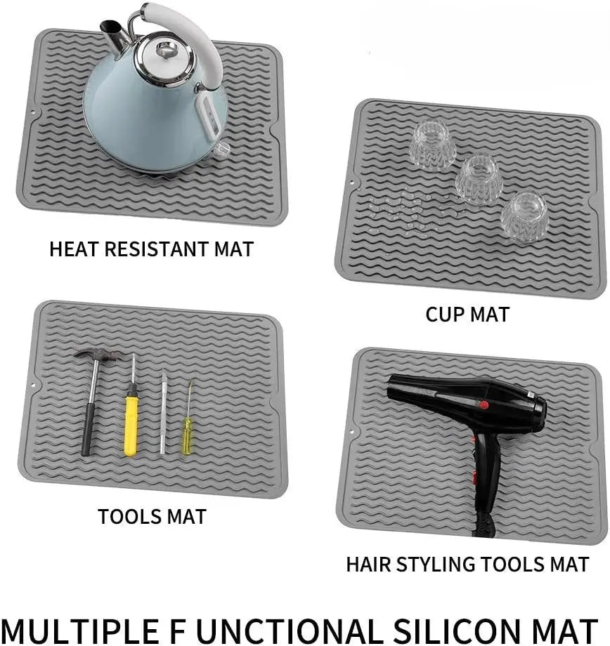 Dish Drying Mat Ribbed Drainage Heat-Resistant Silicone