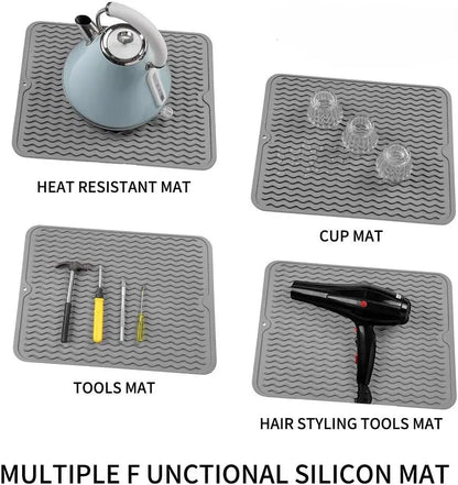 Dish Drying Mat Ribbed Drainage Heat-Resistant Silicone