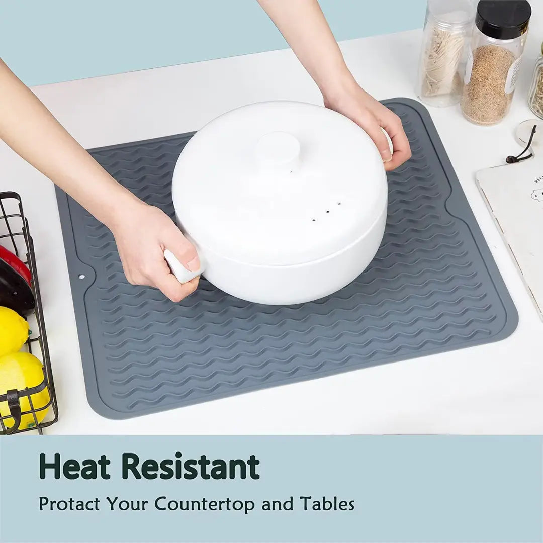 Dish Drying Mat Ribbed Drainage Heat-Resistant Silicone