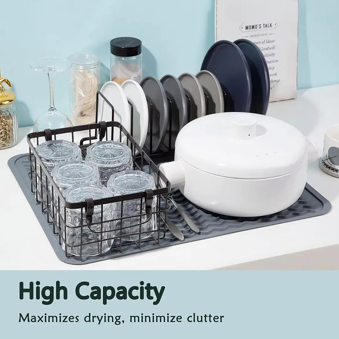Dish Drying Mat Ribbed Drainage Heat-Resistant Silicone