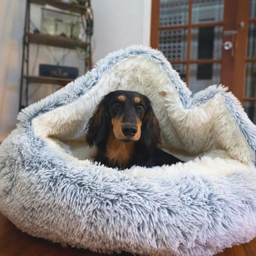 Dog & Cat Cave Bed Hooded Faux Fur Removable Cover