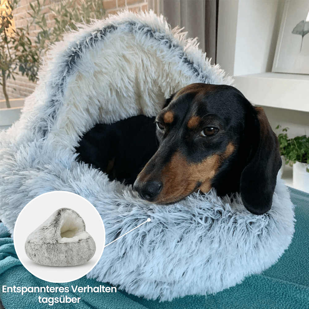 Dog & Cat Cave Bed Hooded Faux Fur Removable Cover