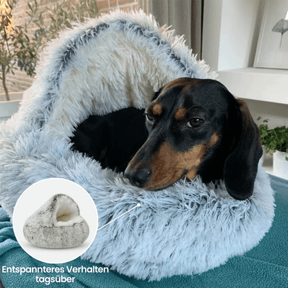 Dog & Cat Cave Bed Hooded Faux Fur Removable Cover