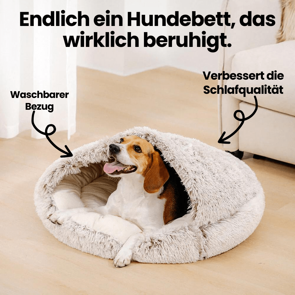 Dog & Cat Cave Bed Hooded Faux Fur Removable Cover
